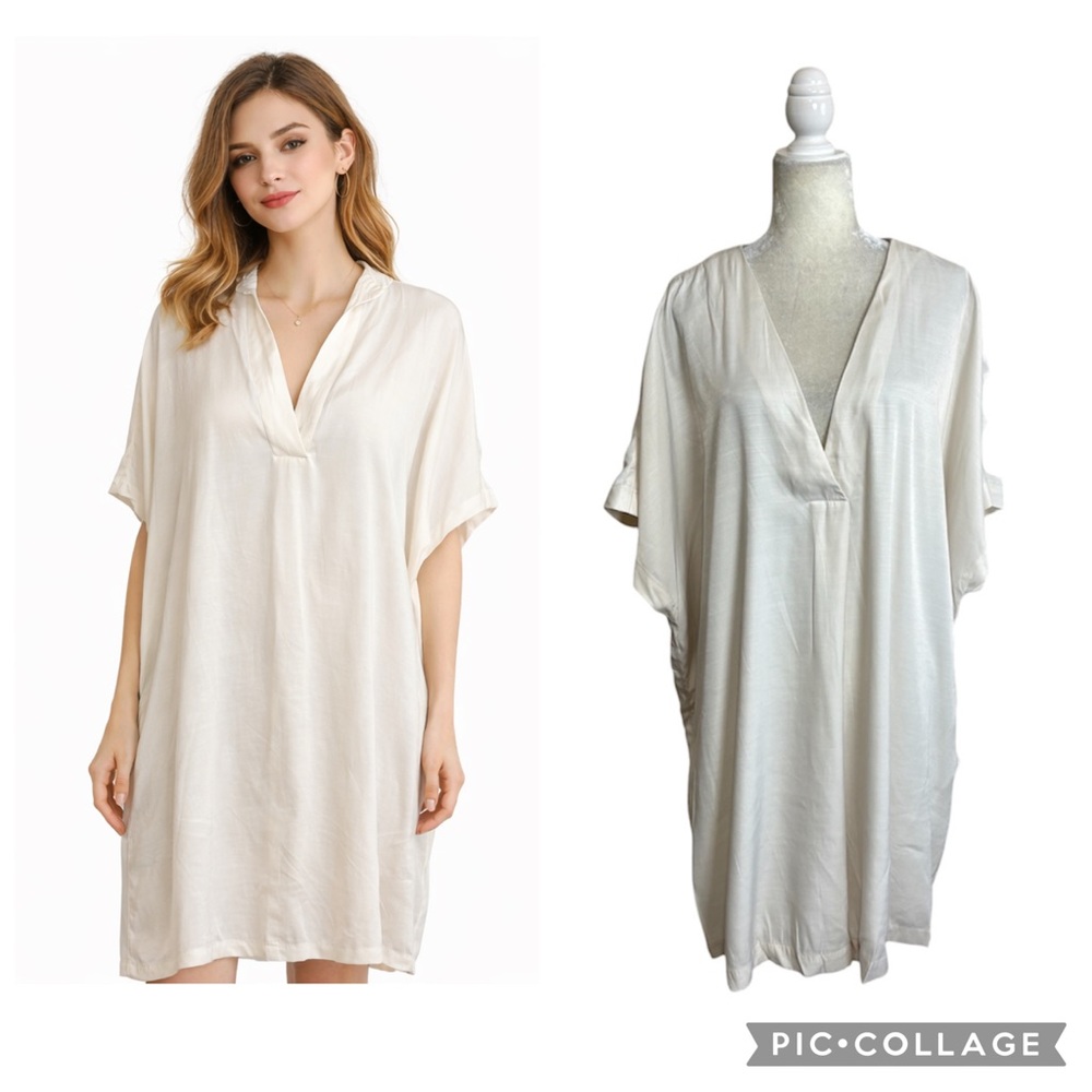 H&M Ivory Cream Silky Kaftan Pullover Cover-Up Dress V-neckline Size XXL